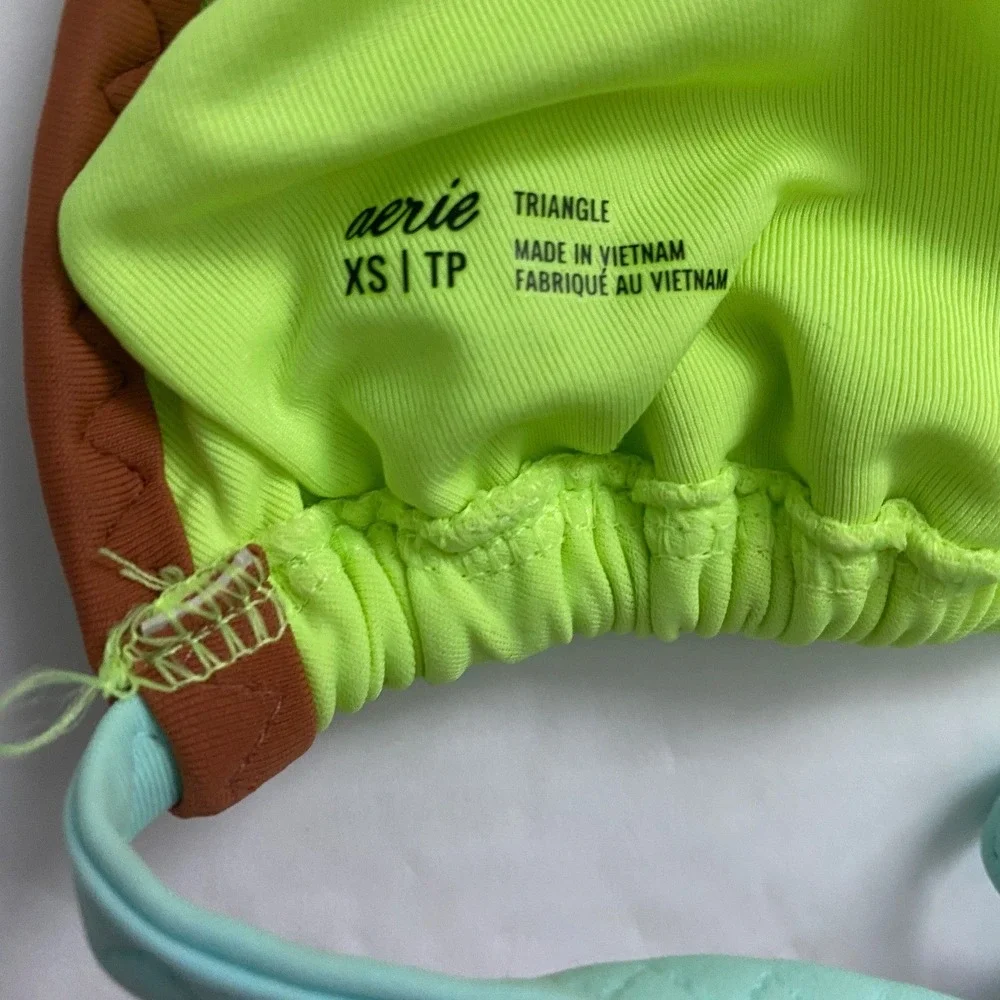 Aerie Colorblock Bikini Set Neon Lime Green XS Triangle Top Coral Pink S Bottoms